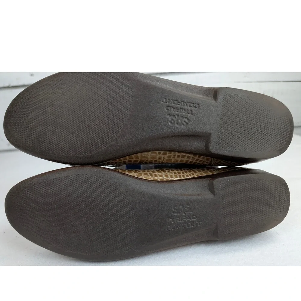 SAS Womens 9.5 S Slim Tan Croc Embossed Loafers Tripad Comfort USA Slip On